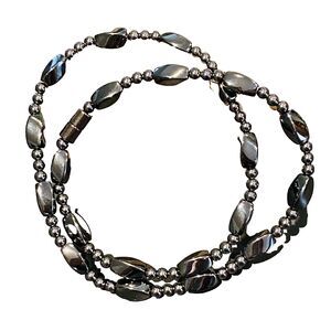 Hermatite Necklace 20" Long Magnetic Clasp Womens Gun Metal Polished Beads